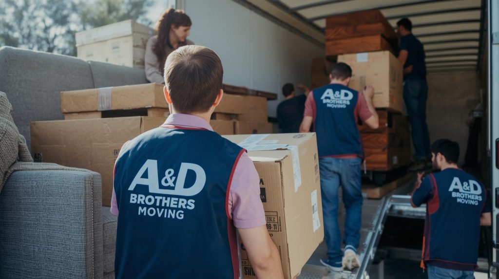 Professional residential movers loading household furniture during a home move in New Jersey