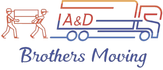 Logo for A&D Brothers Moving featuring two movers and truck.