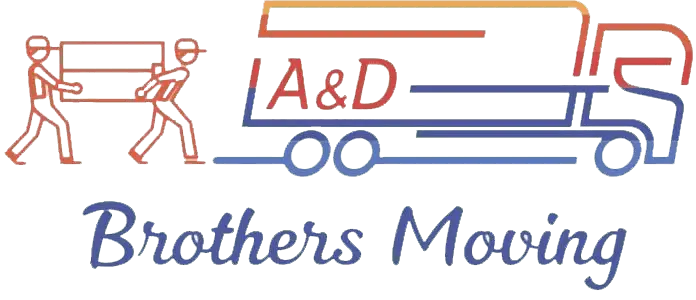 Logo for A&D Brothers Moving featuring two movers and truck.